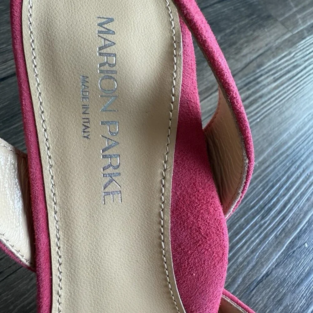 Marion Parke Fuscia Suede Slingback Pointed Toe Heels - Picture 3 of 6